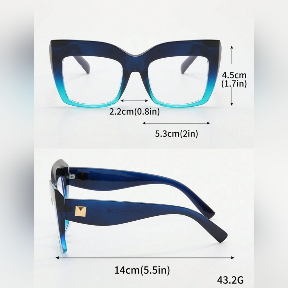 NEW Blue Ombre Oversize Fashion Glasses - Picture 6 of 9